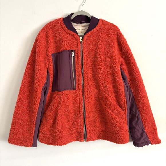 We The Free People Rivington Sherpa Fleece Zip Jacket Orange Purple Size Medium - Picture 2 of 10